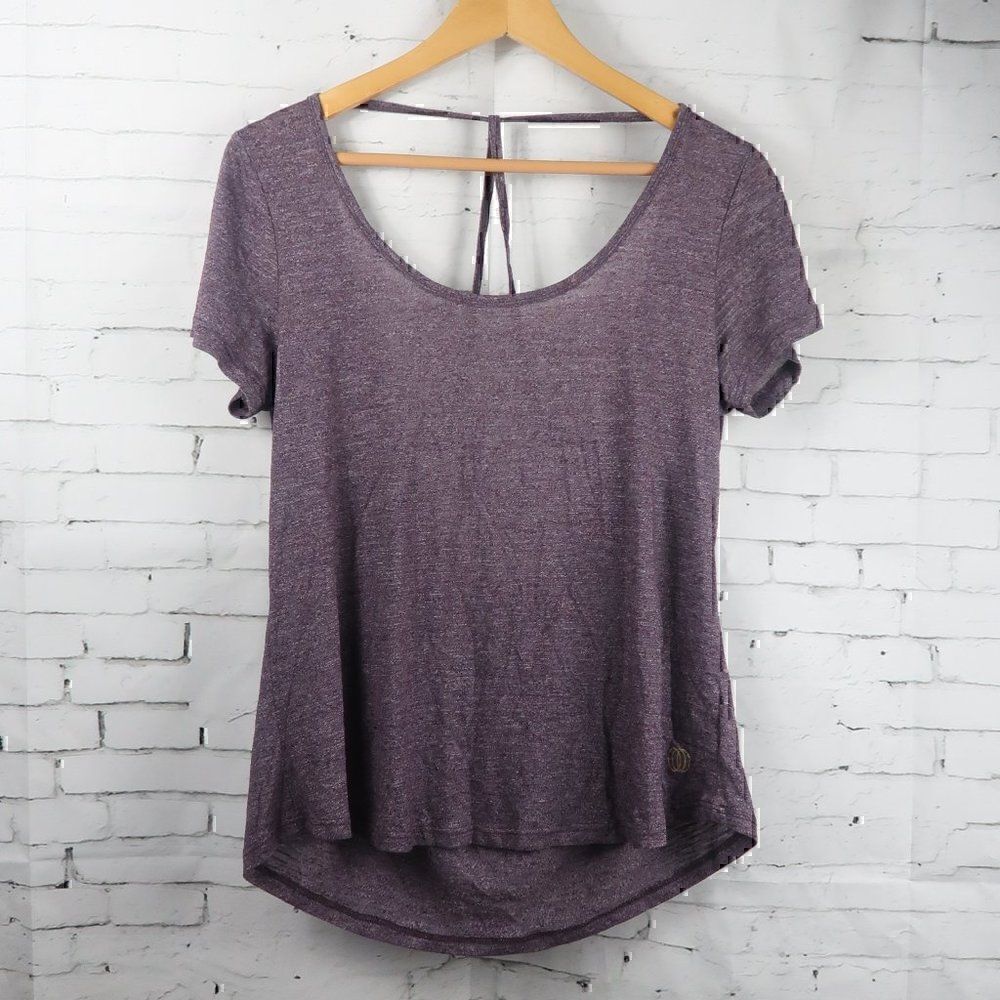 BALANCE COLLECTION PLUM SHORT SLEEVE STRAPPY WATERFALL BACK YOGA TOP SIZE M